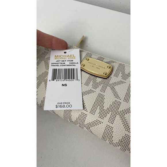 Michael Kors Jet Set Travel Continental Zip Around Wallet Wristlet Vanilla - Picture 7 of 7
